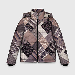 Куртка зимняя для мальчика Коричневый узор в стиле фолк-пэчворк, цвет: 3D-черный