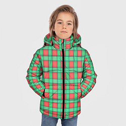 Куртка зимняя для мальчика Клетчатый зелено -оранжевый паттерн, цвет: 3D-светло-серый — фото 2