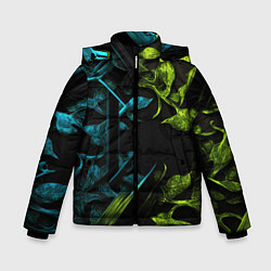 Куртка зимняя для мальчика Зеленые и синие абстрактные листья, цвет: 3D-красный
