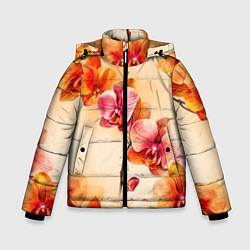 Куртка зимняя для мальчика Акварельные цветы - персиковый паттерн, цвет: 3D-светло-серый