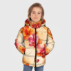 Куртка зимняя для мальчика Акварельные цветы - персиковый паттерн, цвет: 3D-светло-серый — фото 2