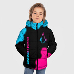 Куртка зимняя для мальчика Assassins Creed - neon gradient: надпись, символ, цвет: 3D-черный — фото 2