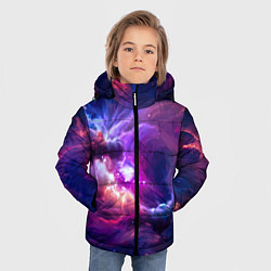 Куртка зимняя для мальчика Небула в космосе в фиолетовых тонах - нейронная се, цвет: 3D-светло-серый — фото 2