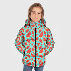 Куртка зимняя для мальчика Летний паттерн с арбузами, цвет: 3D-черный — фото 2