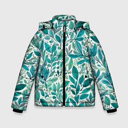 Зимняя куртка для мальчика Нежные акварельные листья, голубые и зеленые