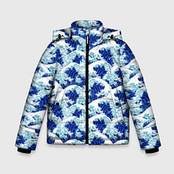 Куртка зимняя для мальчика Японские синие волны, цвет: 3D-красный