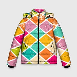 Куртка зимняя для мальчика Весёлые ромбики, цвет: 3D-светло-серый