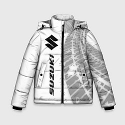 Куртка зимняя для мальчика Suzuki speed на светлом фоне со следами шин: по-ве, цвет: 3D-черный