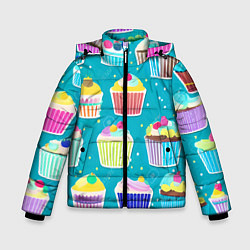 Куртка зимняя для мальчика Торты и кексы, цвет: 3D-светло-серый