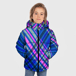 Куртка зимняя для мальчика Синий ассиметричный узор с розовыми косыми полосам, цвет: 3D-красный — фото 2