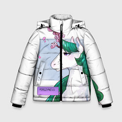Зимняя куртка для мальчика Весенний единорог с цветущей сакурой арт