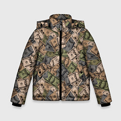 Куртка зимняя для мальчика Камуфляж с банкнотой в 100 долларов, цвет: 3D-черный