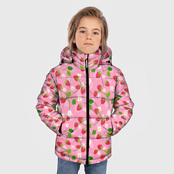Куртка зимняя для мальчика Паттерн земляника и цветы, цвет: 3D-светло-серый — фото 2