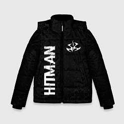 Зимняя куртка для мальчика Hitman glitch на темном фоне: надпись, символ