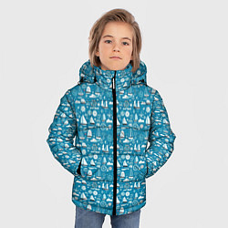 Куртка зимняя для мальчика Белые кораблики паттерн, цвет: 3D-красный — фото 2