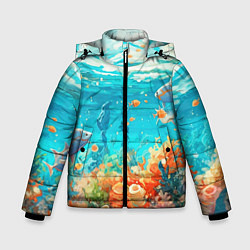 Куртка зимняя для мальчика Морской подводный мир, цвет: 3D-черный