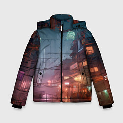Куртка зимняя для мальчика Киберпанк город будущего, цвет: 3D-светло-серый