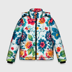 Куртка зимняя для мальчика Цветочный узор красивый, цвет: 3D-черный