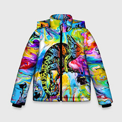 Куртка зимняя для мальчика Маскировка хамелеона на фоне ярких красок, цвет: 3D-светло-серый