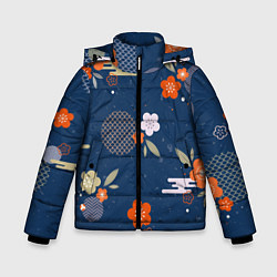 Куртка зимняя для мальчика Орнамент японского кимоно, цвет: 3D-светло-серый