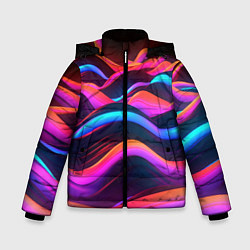 Куртка зимняя для мальчика Неоновые фиолетовые волны, цвет: 3D-светло-серый