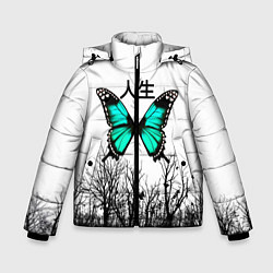 Зимняя куртка для мальчика С бабочкой на фоне японского иероглифа