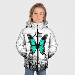 Куртка зимняя для мальчика С бабочкой на фоне японского иероглифа, цвет: 3D-черный — фото 2