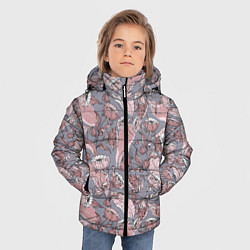 Куртка зимняя для мальчика Нежный цветочный принт, листья, цвет: 3D-красный — фото 2