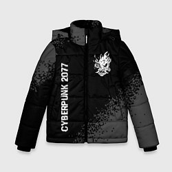 Зимняя куртка для мальчика Cyberpunk 2077 glitch на темном фоне: надпись, сим