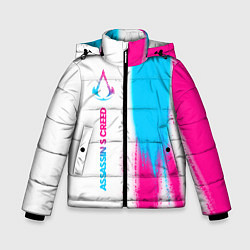 Куртка зимняя для мальчика Assassins Creed neon gradient style: по-вертикали, цвет: 3D-черный