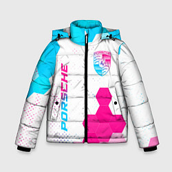 Куртка зимняя для мальчика Porsche neon gradient style: надпись, символ, цвет: 3D-черный