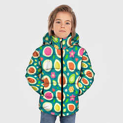 Куртка зимняя для мальчика Текстура авокадо и цветы, цвет: 3D-светло-серый — фото 2