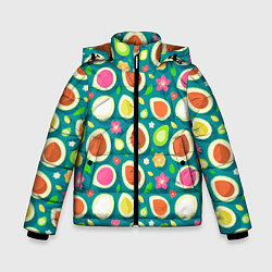 Куртка зимняя для мальчика Текстура авокадо и цветы, цвет: 3D-черный