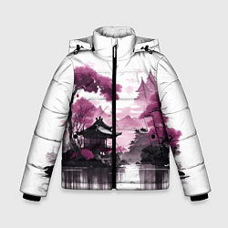 Куртка зимняя для мальчика Японские мотивы - фиолетовый, цвет: 3D-светло-серый