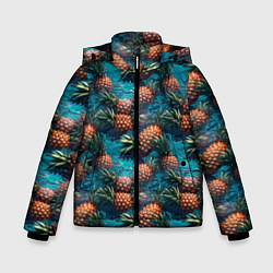 Куртка зимняя для мальчика Ананасы в воде, цвет: 3D-черный