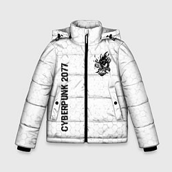 Зимняя куртка для мальчика Cyberpunk 2077 glitch на светлом фоне: надпись, си