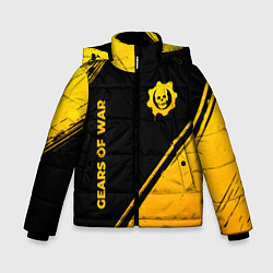 Куртка зимняя для мальчика Gears of War - gold gradient: надпись, символ, цвет: 3D-черный