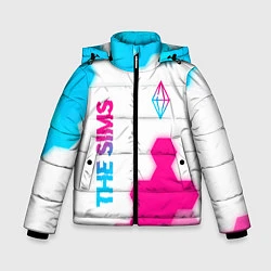 Куртка зимняя для мальчика The Sims neon gradient style: надпись, символ, цвет: 3D-черный