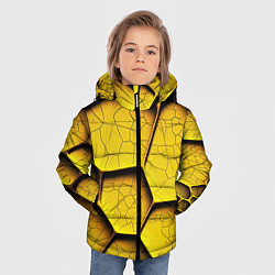 Куртка зимняя для мальчика Желтые шестиугольники с трещинами - объемная текст, цвет: 3D-светло-серый — фото 2
