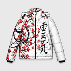 Куртка зимняя для мальчика Цветущее дерево сакуры, цвет: 3D-красный