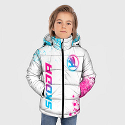 Куртка зимняя для мальчика Skoda neon gradient style: надпись, символ, цвет: 3D-черный — фото 2