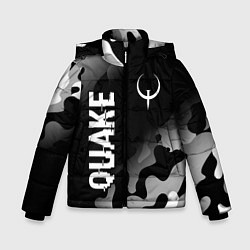 Куртка зимняя для мальчика Quake glitch на темном фоне: надпись, символ, цвет: 3D-черный