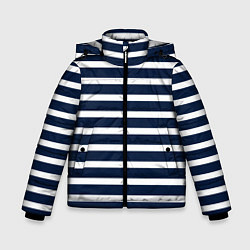 Куртка зимняя для мальчика Широкие тёмно-синие полосы, цвет: 3D-черный