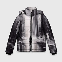 Куртка зимняя для мальчика Большой мрачный город с силуэтом человека, цвет: 3D-светло-серый