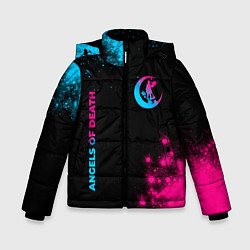 Куртка зимняя для мальчика Angels of Death - neon gradient: надпись, символ, цвет: 3D-черный