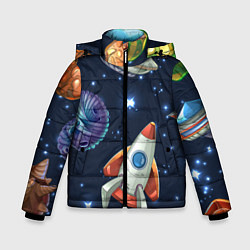 Куртка зимняя для мальчика Космические корабли и планеты, цвет: 3D-черный
