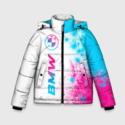 Куртка зимняя для мальчика BMW neon gradient style: по-вертикали, цвет: 3D-черный