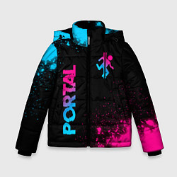 Куртка зимняя для мальчика Portal - neon gradient: надпись, символ, цвет: 3D-черный