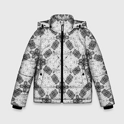 Куртка зимняя для мальчика Черно-белый ажурный кружевной узор Геометрия, цвет: 3D-черный