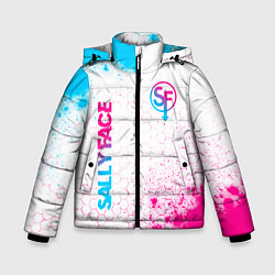 Куртка зимняя для мальчика Sally Face neon gradient style: надпись, символ, цвет: 3D-черный
